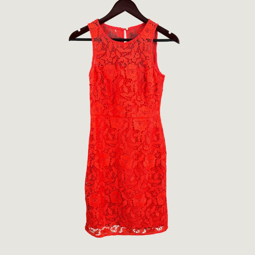 J.Crew Collection Lace Sheath Dress 00 Coral Red Sleeveless Cocktail Wedding